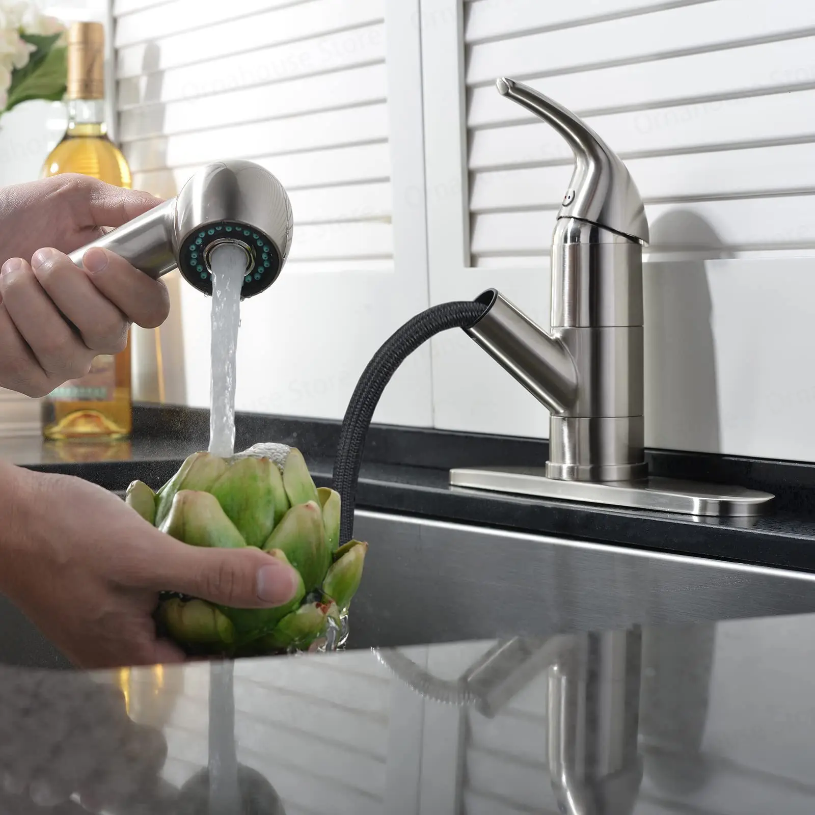Long Nozzle Pull Out Zinc Alloy Kitchen Standing Faucet Single Handle Swivel Dual Temperature Control Kitchen Faucet