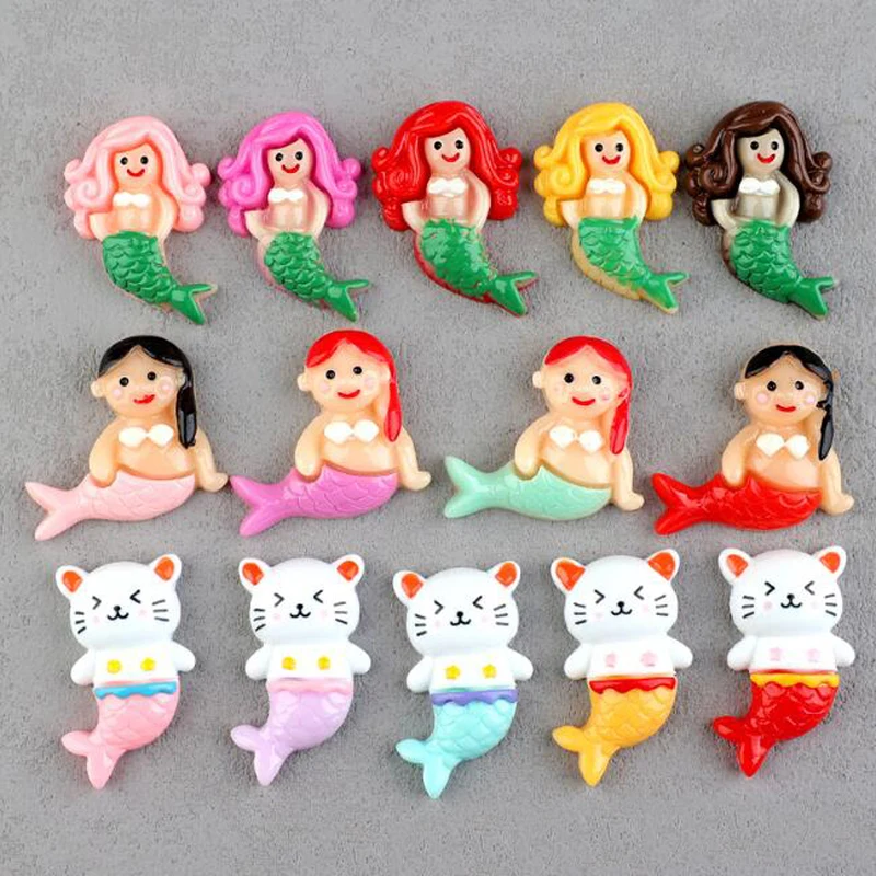 10 Pcs Of New Resin Mermaid Cat Head Fish Body Pendant Jewelry Kawasaki Diy Cream Mobile Phone Shell Beauty Material Children's