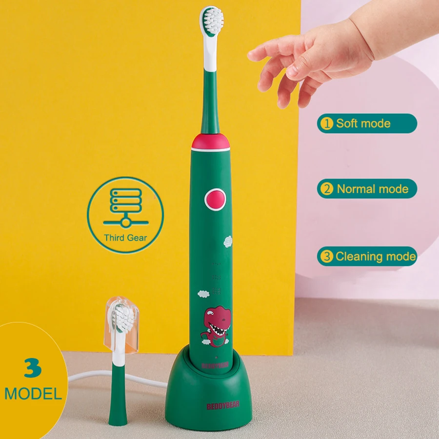 Детская звуковая электрическая зубная щетка для быстрой беспроводной зарядки, звуковая детская зубная щетка, умный таймер, сменные насадки...