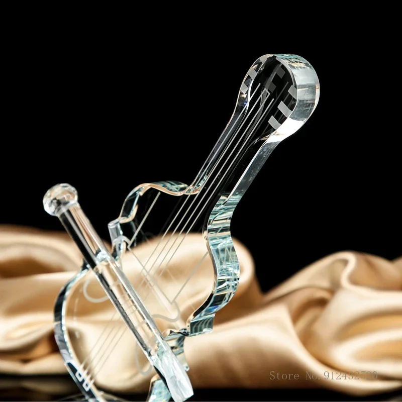 

Custom Creative Violin Music Note Guitar Crystal Trophy Singing Competition Excellent Souvenir Home Decoration Awards Medal, 1Pc