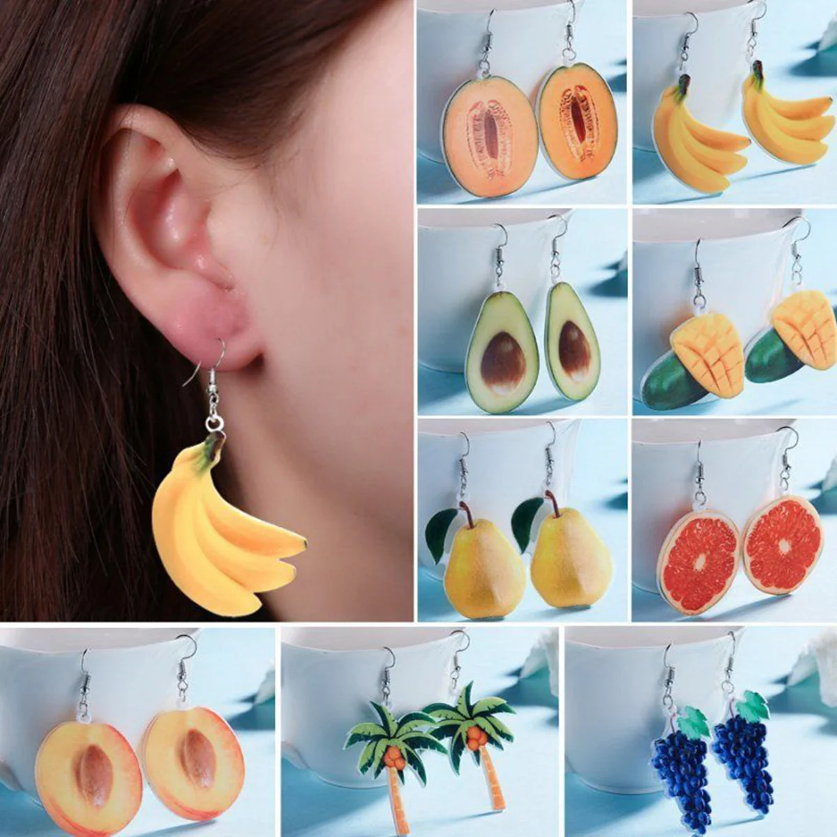 

1 Pair Banana Earrings For Women Yellow Acrylic Ear Dangle Delicate Drop Jewelry Creative Earbob Party Banquet Everyday Wear