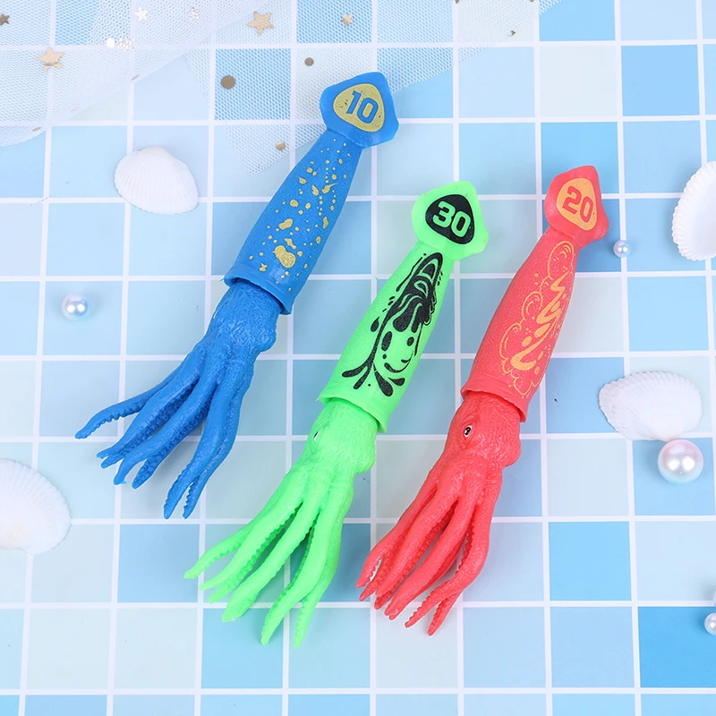 3 Pcs Squid Dive Pool Toys Beach Sticks Throw Underwater Octopus Bath Toys with Funny Faces Cuttlefish for Kid Summer Gift
