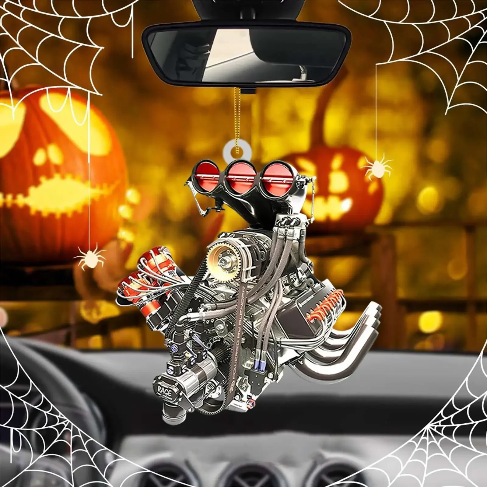 2D acrilico Horror Car Ornament Car specchietto retrovisore appeso ciondolo teschio Motor Decor Car Charm Hanger accessori interni