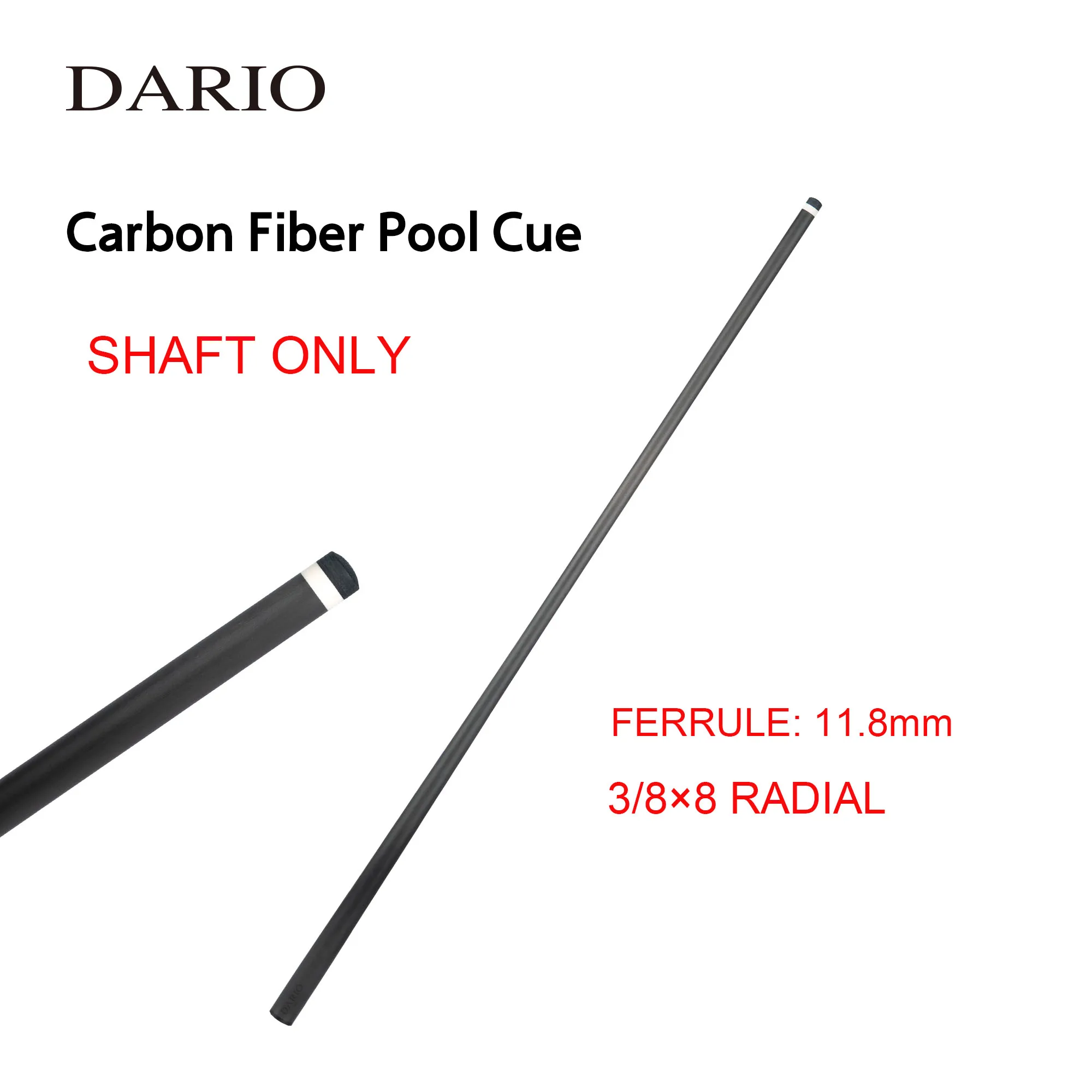 DARIO Carbon Pool Cue Shaft Tip 11.8mm Joint Radial 3-8x8 for Billiards Accessories