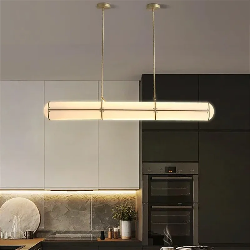 Cilindrische eindeloze hanglamp Designer LED lange acrylverlichting voor eetkamer keukenbar Minimalistische witte eetlamp