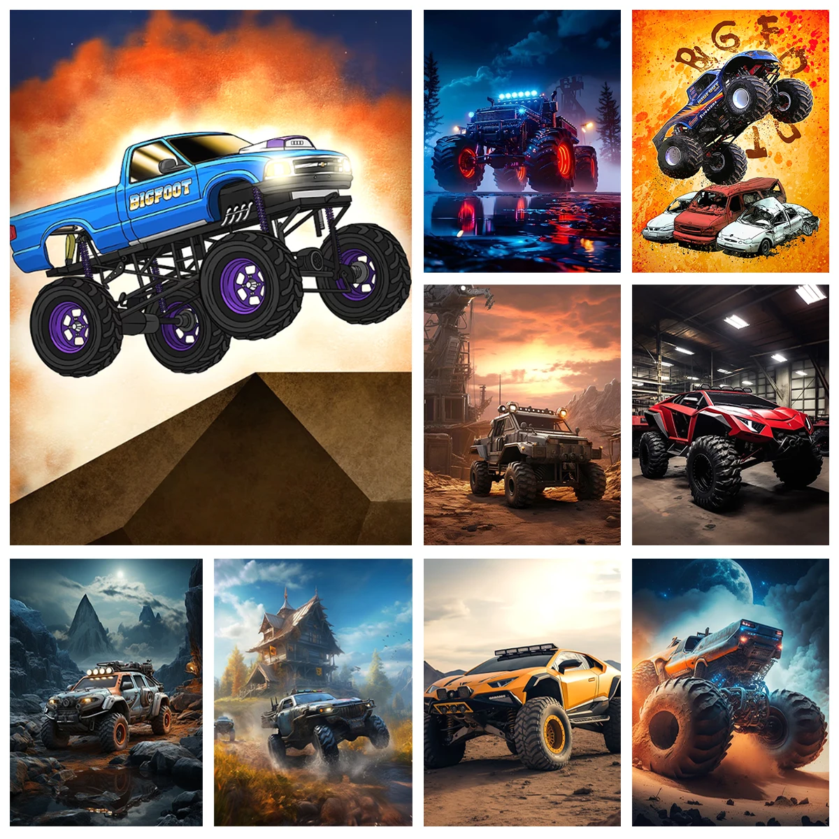 

Monster Truck 5D Diamond Painting Truck Art DIY Diamond Embroidery Cross Stitch Rhinestone Home Wall Decoration Adult Hand