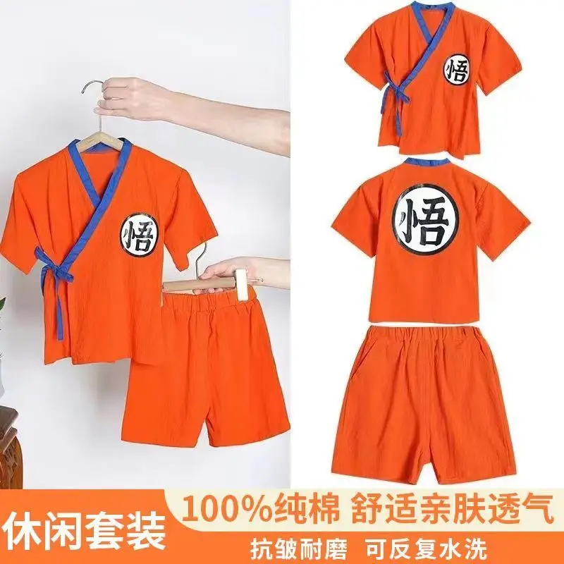 Dragon Ball anime Goku boy and girl children\'s home clothing pajama set sweat steamed clothing cosplay two-piece set