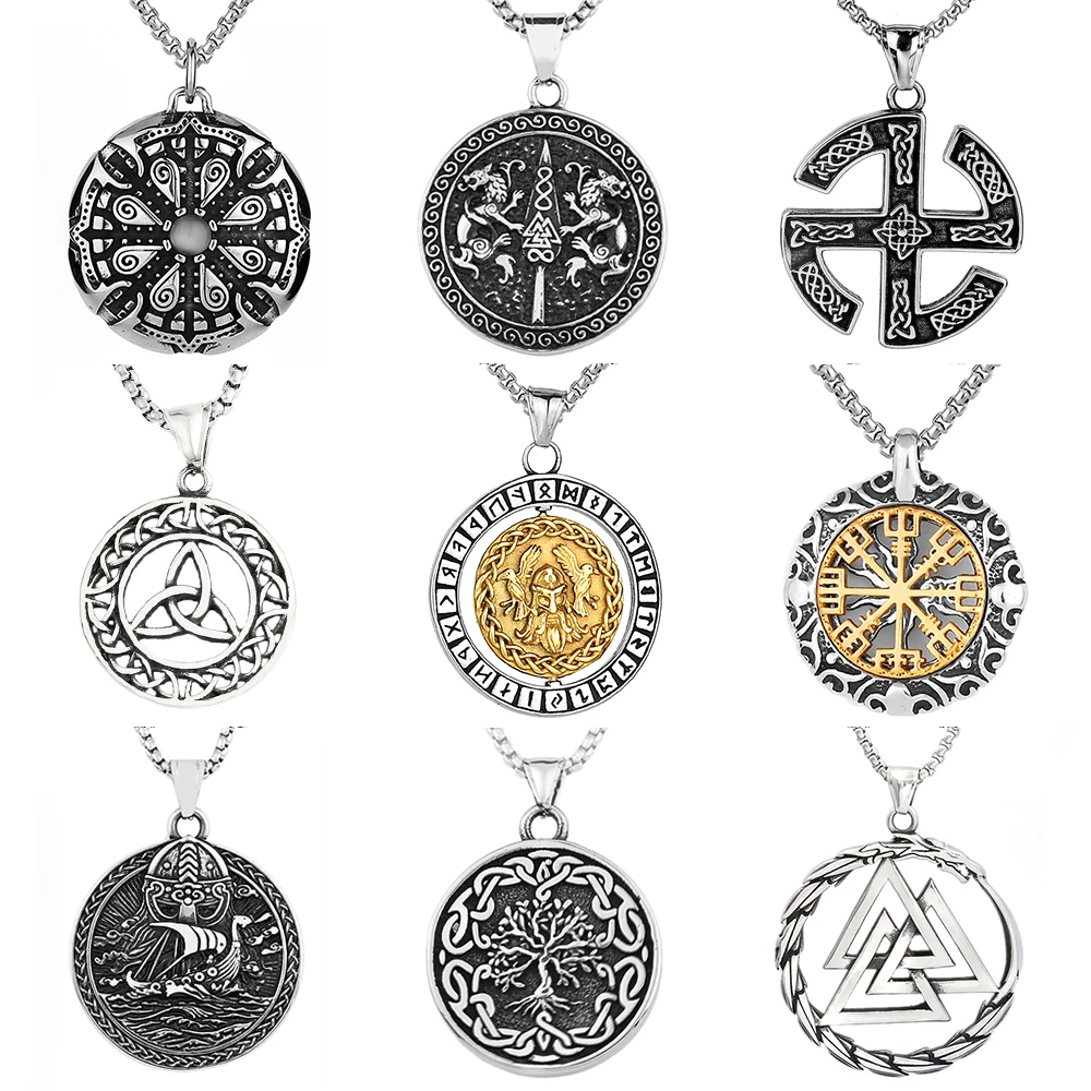 Trendy Charms Various Styles Viking Pendant Chain Popular Stainless Steel Nordic Celtic Knot Necklace for Men Women Gift Jewelry