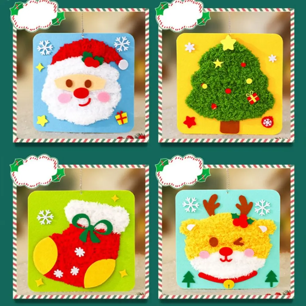 Cartoon Christmas Punch Needle Set Santa Claus Snowman Christmas Thread Drawing Elk Deer Embroidery Handmade Wool Painting