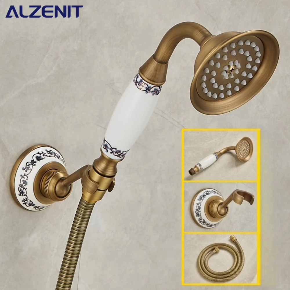 

Retro Handheld Showerhead All Copper Bracket Wall Connector Wall Outlet Elbow Wall Mounted Shower Head Support Bathroom Hardware