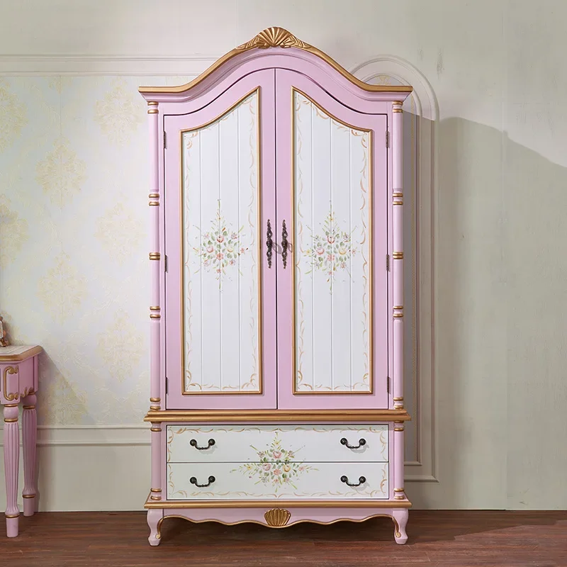 American solid wood wardrobe Mediterranean style painted armoire Pastoral style double door vintage armoire