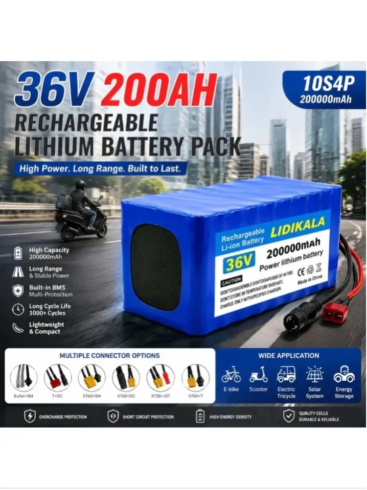 Hochkapazitäts-36V-200Ah-10S4P-18650-Akku-Pack mit integriertem BMS-Board, Komplettset für 500W-Elektroroller, Elektrofahrzeuge und E-Bikes