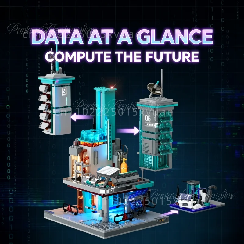 New Data Workstation Building Blocks Cyberpunk Series Assembling Toy Model Street View Large Collectible Desktop Decoration Gift view 4