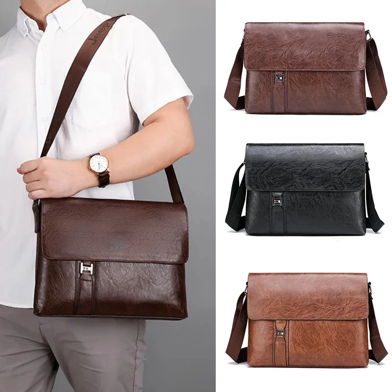 

Men'S Briefcase PU Leather Ipad A4 Document Shoulder Executive Work Business Messenger Crossbody Side Male Designer Bag