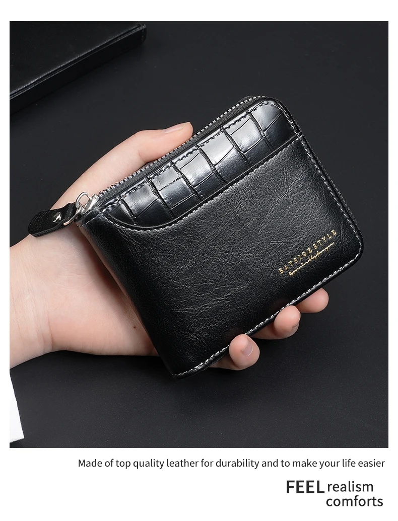 Leder-Herren-Geldbörse, luxuriöse Herren-Geldbörse, männlicher Reißverschluss, Kartenhalter mit Münzfach, RFID-Geldbörsen, Geschenke für Männer, Geldbeutel – Detail 3