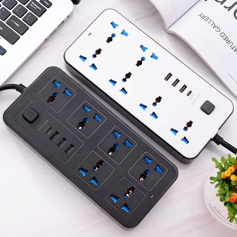 1.8m Cord Eu Us Uk Outlet Power Strip Power Multi Hole Switch Wiring Ac Type C Usb Port Charge Electrical Universal Plug Socke