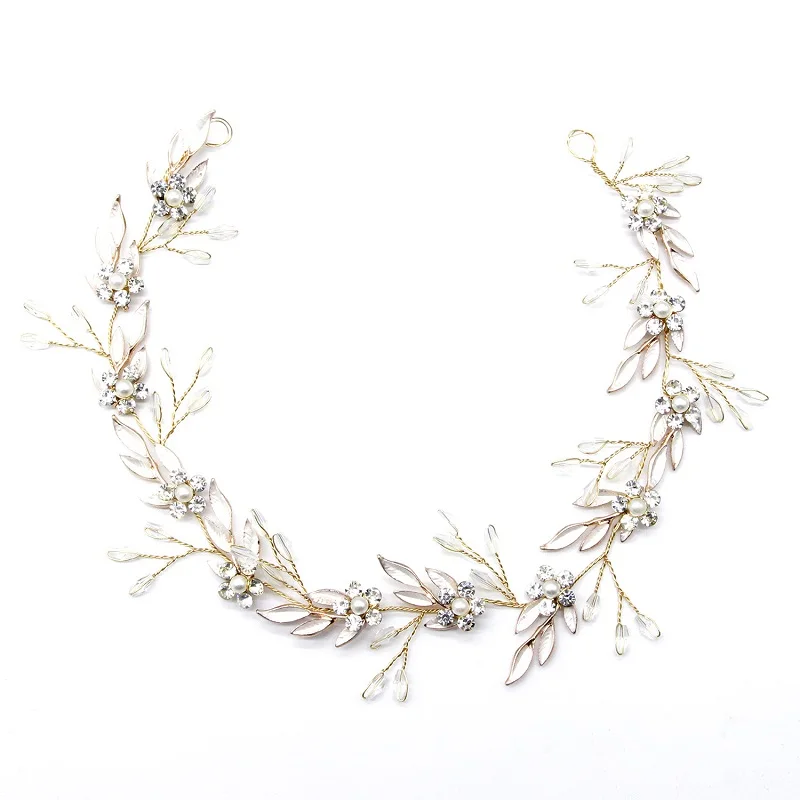 ホワイトウェディングティアラヘッドバンドビーズフラワーウエディングブライダルヘアバンドパール花嫁かぶと女性のためのヘアジュエリー