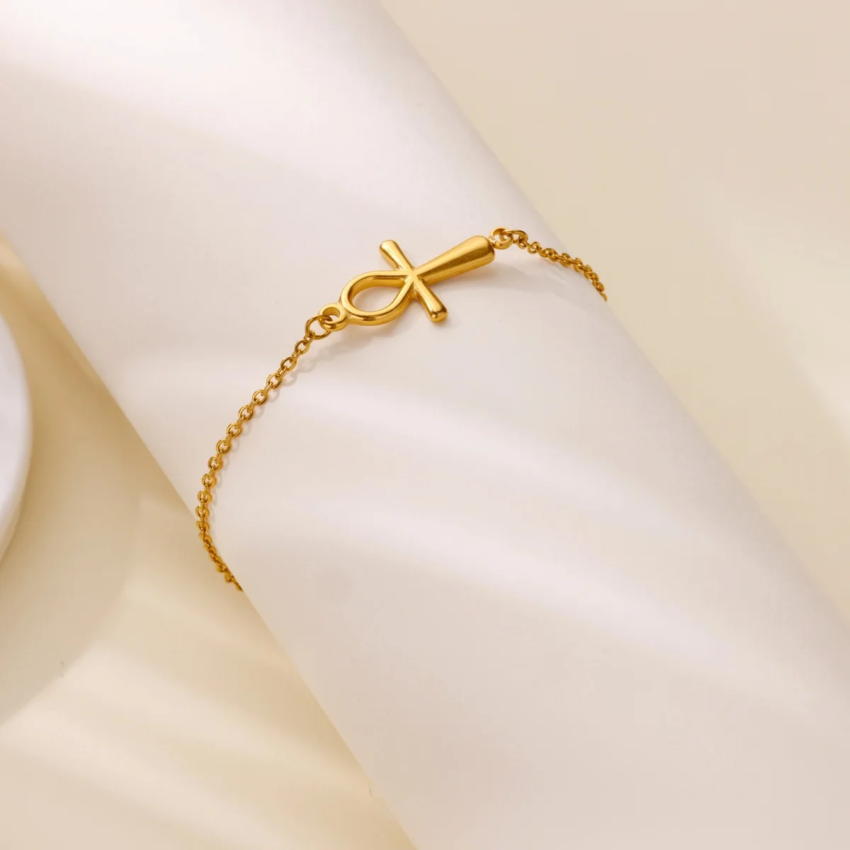 Egyptian Ankh Cross Bracelet For Women Vintage Gold Color Stainless Steel Key of Life Bracelet Egypt Jewelry Couple Gift - view 3