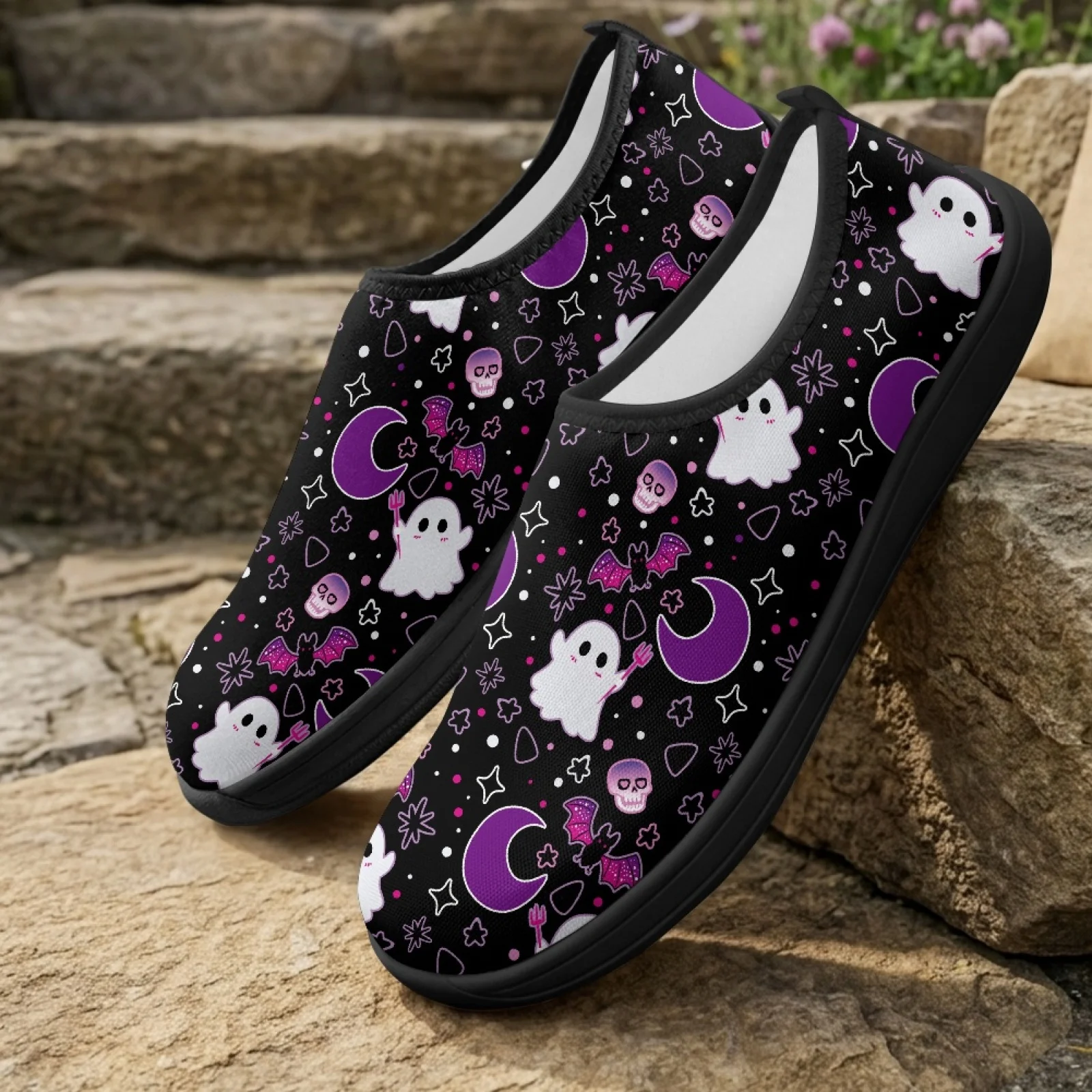 PENSTROLL Halloween Ghosts Moons  Slip On Athletic Sneakers for Running Polyester & EVA Zero Drop Shoes Hiking Shoes