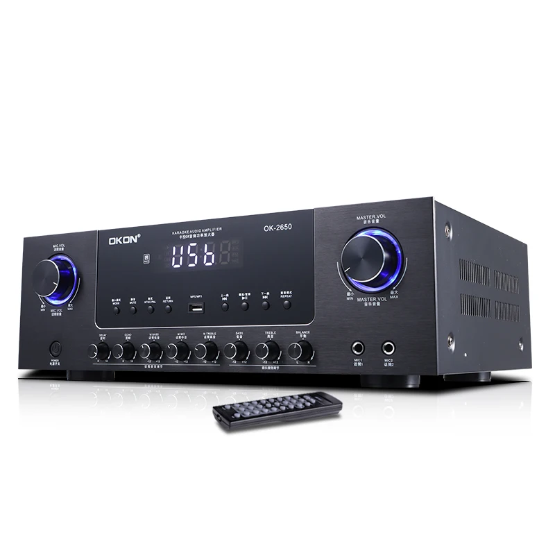 Home KTV Karaoke Power Amplifier with DSP 2.0 Channel Audio Receiver Supports USB Bt Function-Metal