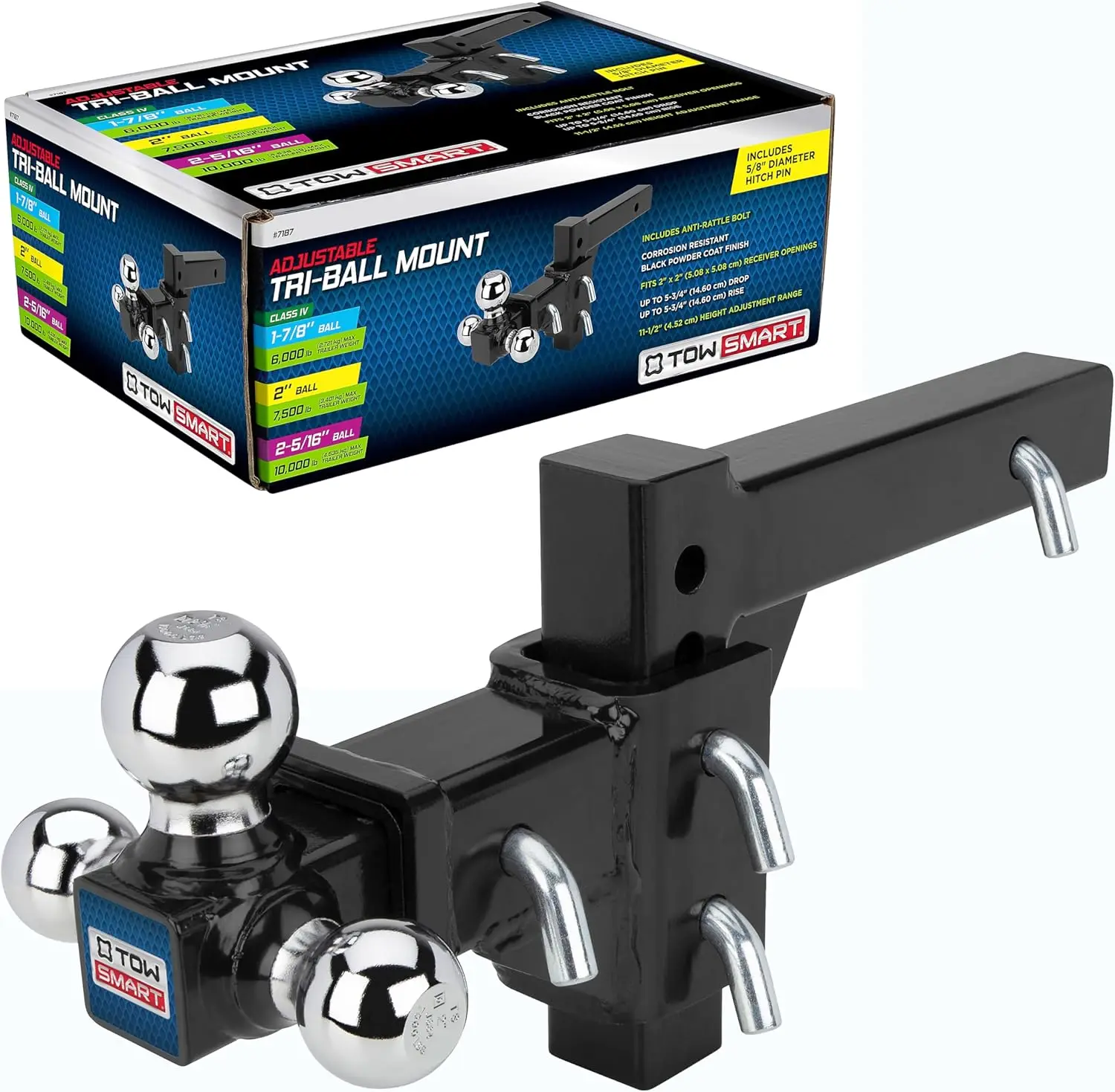 

Adjustable Tri-Ball Hitch Mount, 6,000-10,000 lbs Capacity, Fits 2'' Receiver, Corrosion-Resistant for Class III & IV Trailers