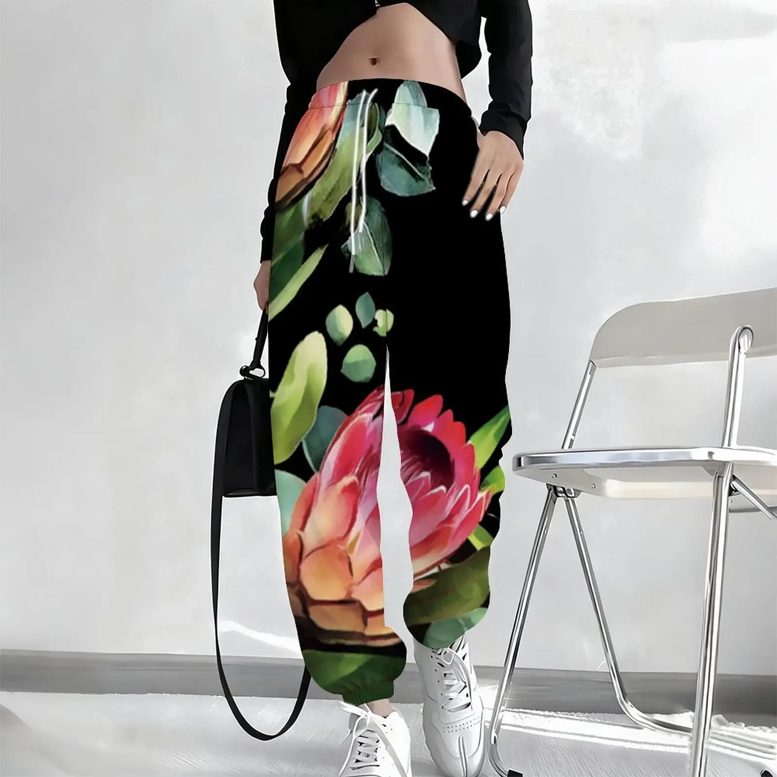 Winter Printed Drawstring Jogging Pants Women's Casual Sportswear Pants Autumn Pocket Yoga Pants Fashion Trousers