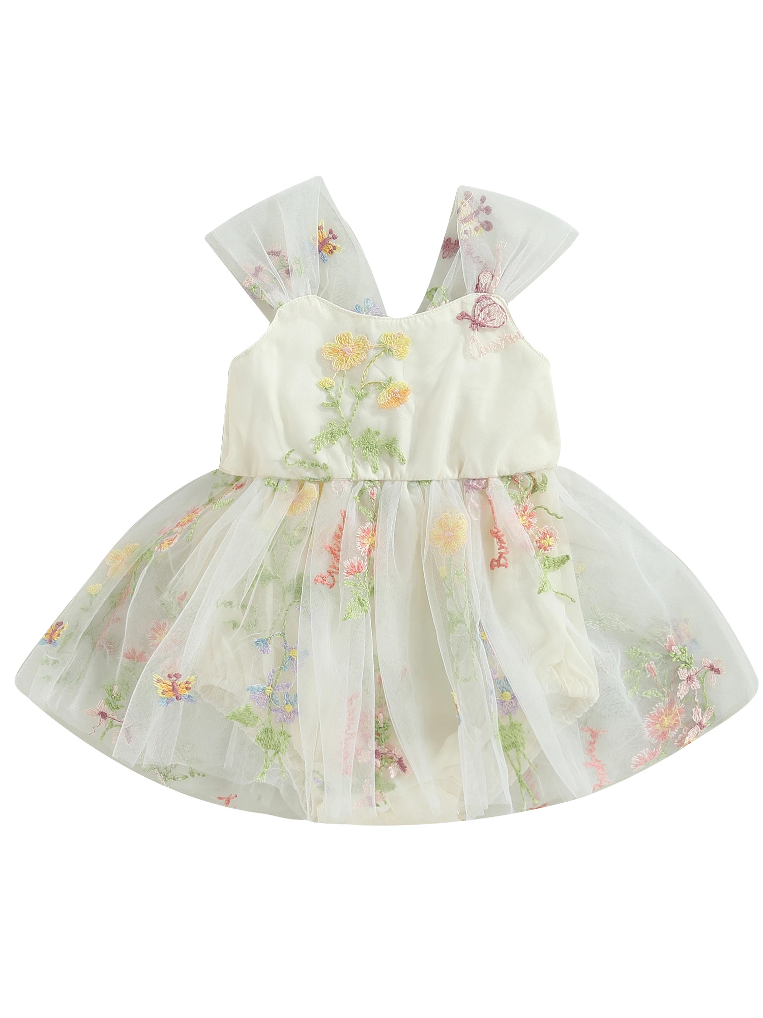 Newborn Baby GirlS Summer Romper Dress Infant Flower Embroidery Bowknot Princess Birthday Party Tutu Dresses