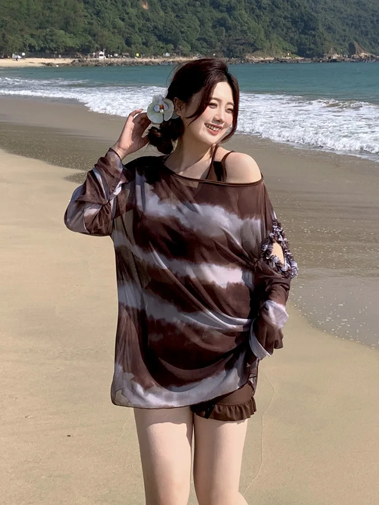 

Large Size Women's Bikini Tee-piece Set Loose Swimwear Thermal Spa Meat Concealing Slimming Beach Vaion Polyester Nylon