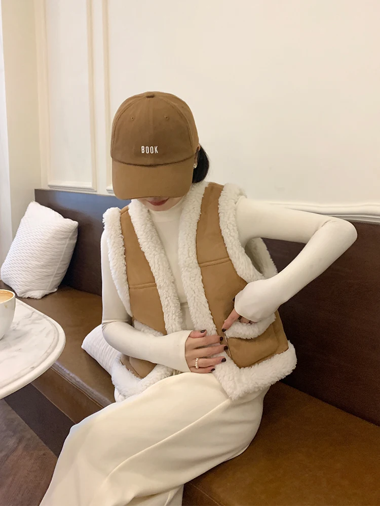 

Теплый жилет из овечьей шерсти для женщин, зимний, модный, для повседневной носки, из шерсти и хлопка, с V-образным вырезом, на одной пуговице, цветной