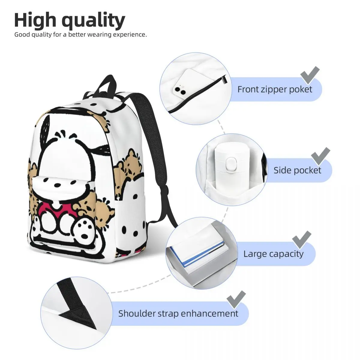 Backpack Pochacco Retro Washable Sanrio Preschool For Gifts Fashionable Rucksack Journey