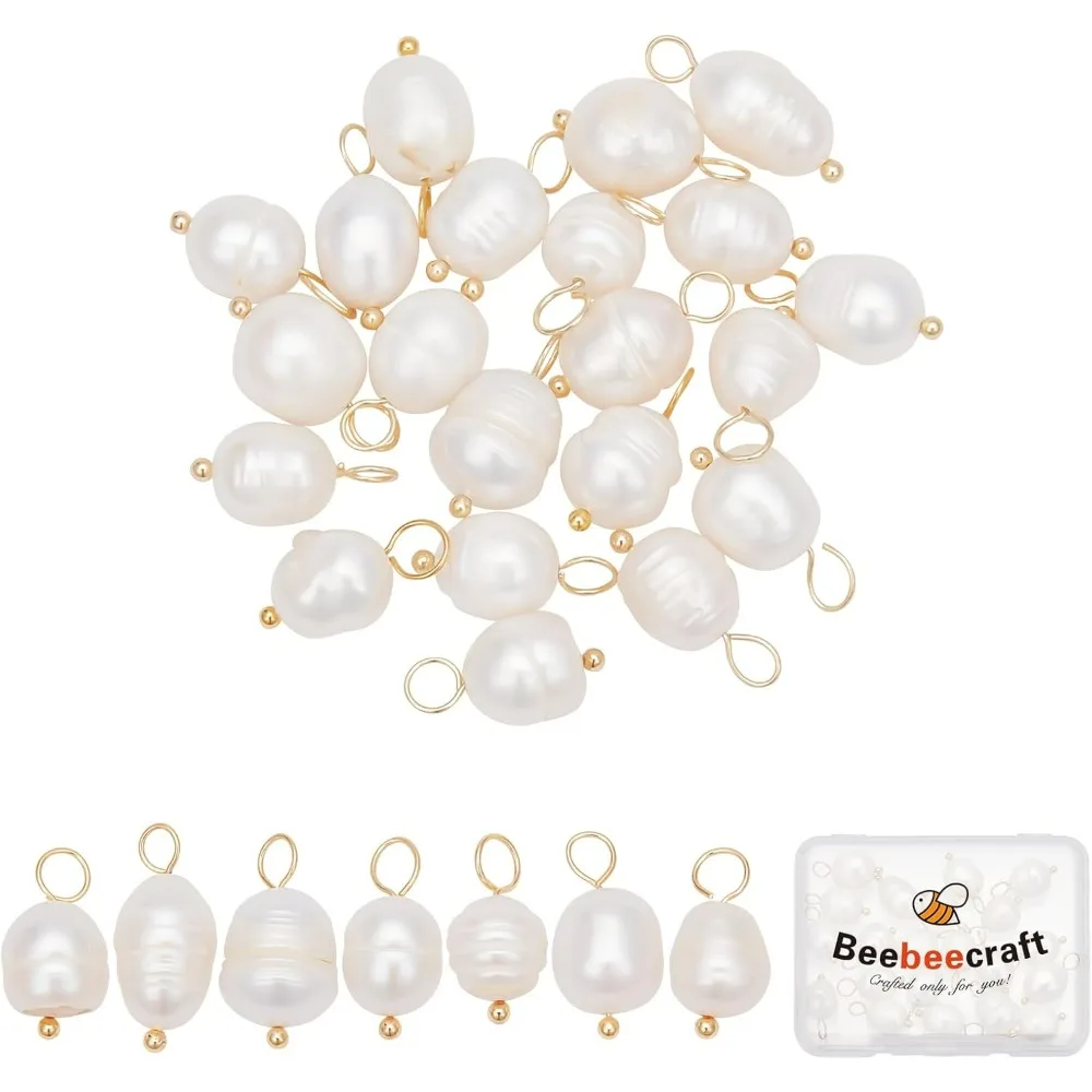 1 Box 30Pcs Freshwater Pearl Charms Baroque Natural Irregular Rice Pearl Dangle Drop Charms Pendant for DIY Bracelet Necklace