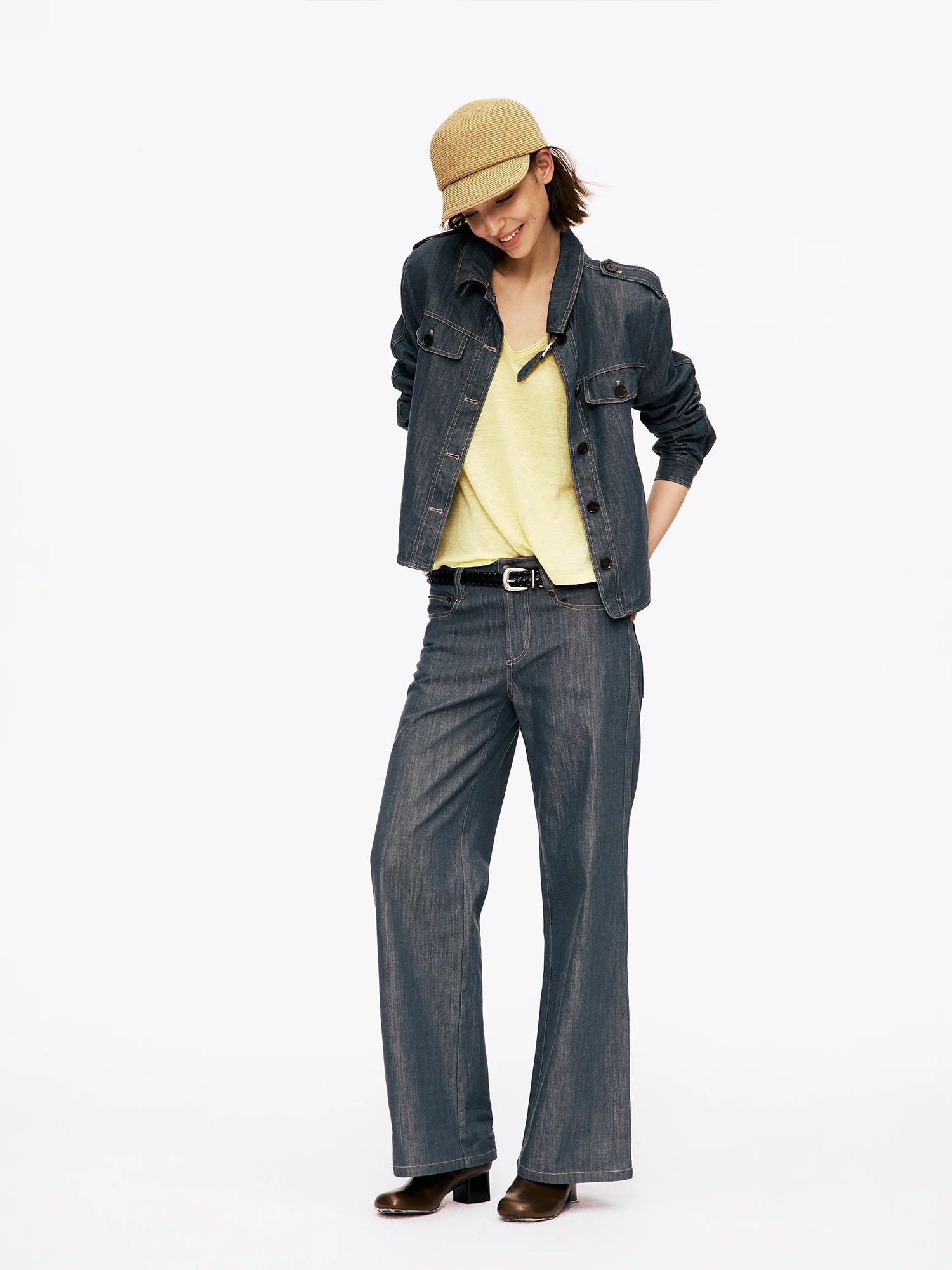 Curri And Retro Washed Cotton Straight Leg Jeans mid Low Waist Distressed Iron Line Water Washed Long Pants for Women