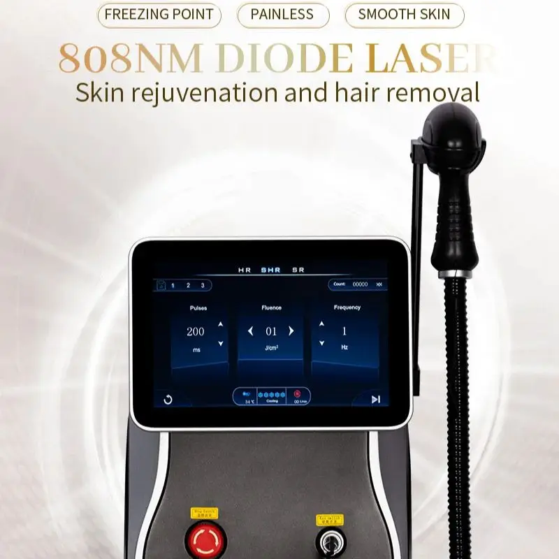 เครื่องกําจัดขนด้วยเลเซอร์ไดโอดสามความยาวคลื่นแบบมืออาชีพเครื่องความงามจุดเยือกแข็งถาวรไม่เจ็บปวด