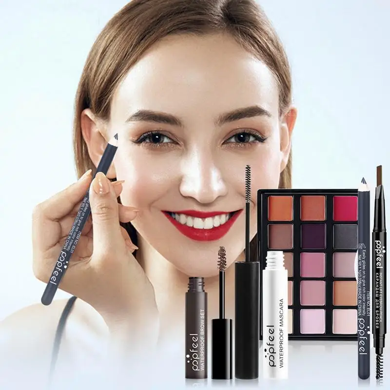 12 stücke alles in 1 Make-up-Kit 15 Farben Lidschatten-Palette Primer Gesicht Foundation Mascara Lip gloss Eyeliner Augenbrauen Bleistift Rouge machen