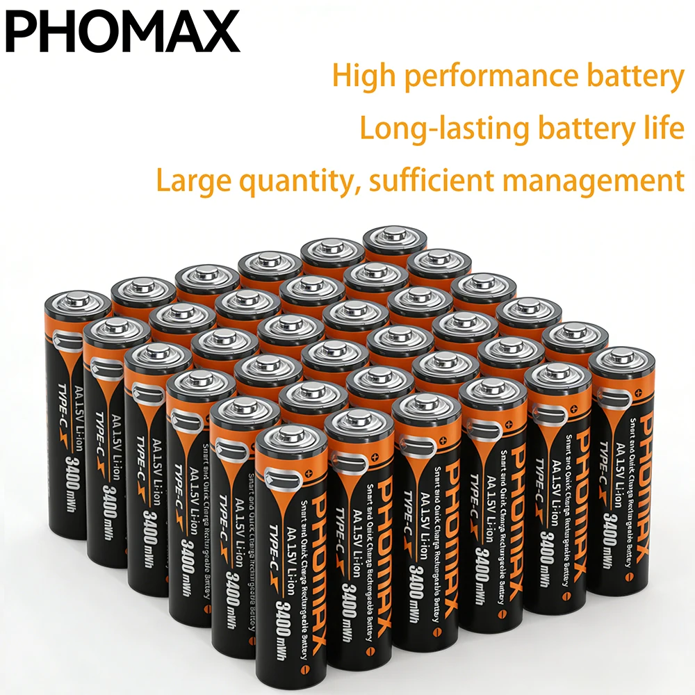 

PHOMAX Li-ion AAA and AA Rechargeable Batteries USB Lithium-ion 3400mWh 1.5V AA Rechargeable Batteries&1150mWh 1.5V AAA Battery