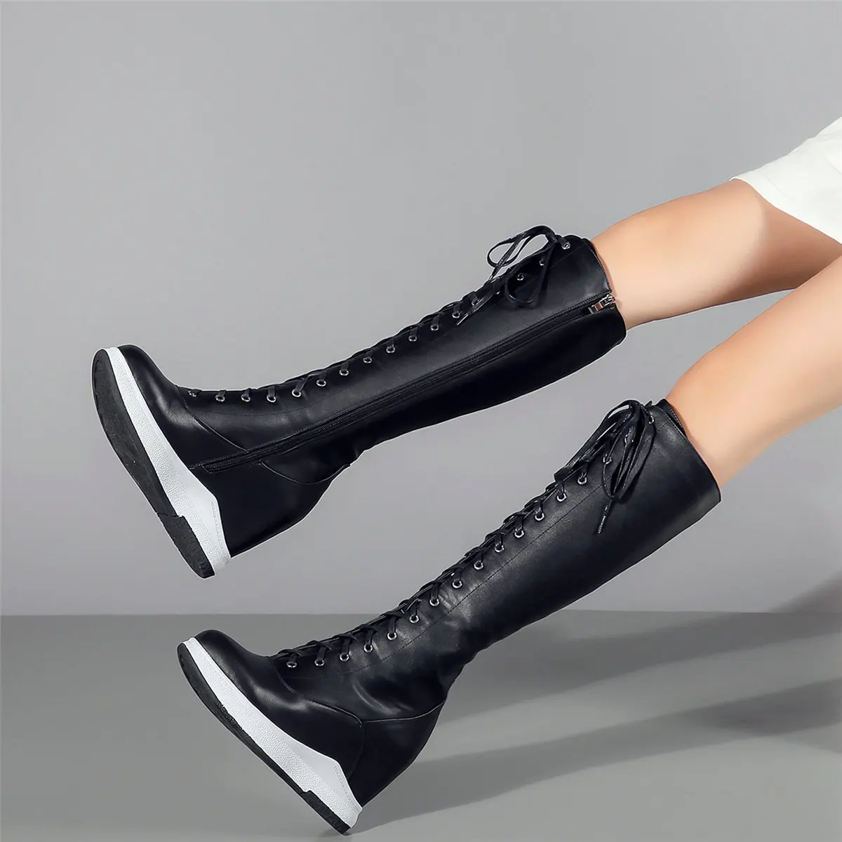 2024 Wedges Plus Size Shoes Women Lace Up Genuine Leather High Heel Platform Pumps Female Winter Warm Snow Boots Big Size Shoes