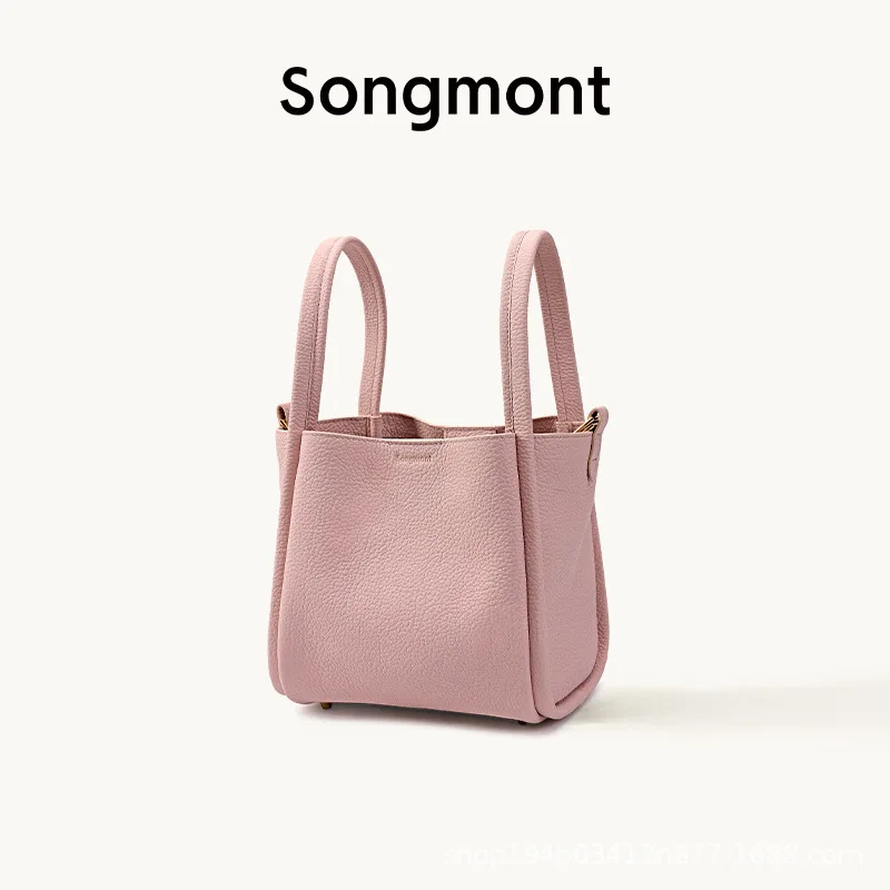 ソンモント中型野菜かご、新しいロック付き牛革通勤用ハンドバッグ、シングルショルダーバケットバッグ