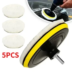 5Pcs 3 Inch Wool Car Polishing Pad Set For Polisher Machine Waxing Polishing Buffing Sponge Disk Auto Paint Care Polisher Gadget