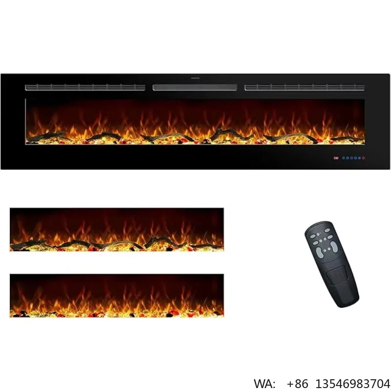 Kalsubo 65 inch recessed and wall mounted indoor electric fireplace heater. It features remote control, 13 color flames