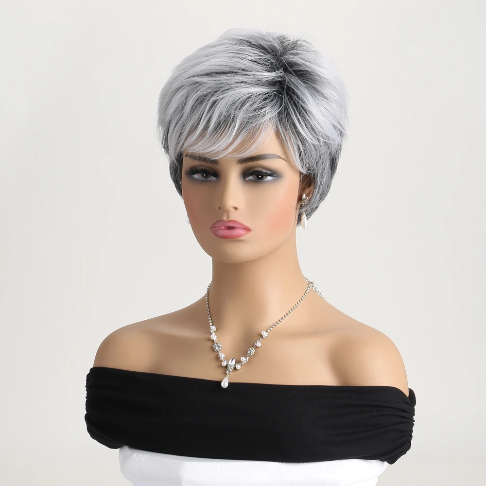 10 Inch Wig Natural Synthetic Grey Wigs For Women Short Curly Wig Daily Party Heat Resistant Hair