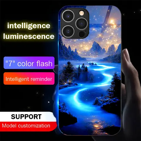 Pretty Galaxy Beach Luminous Glass LED Call Light Up Flash Phone Case Cover For Samsung S25 S24 S23 S22 S21 S20 FE Plus Ultra