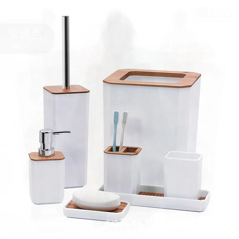 

Bathroom Seven-Piece Gift Set Hotel Quality Toilet Tray Toothbrush Holder Hand Sanitizer Bottle Trash Can - Plastic Decorative