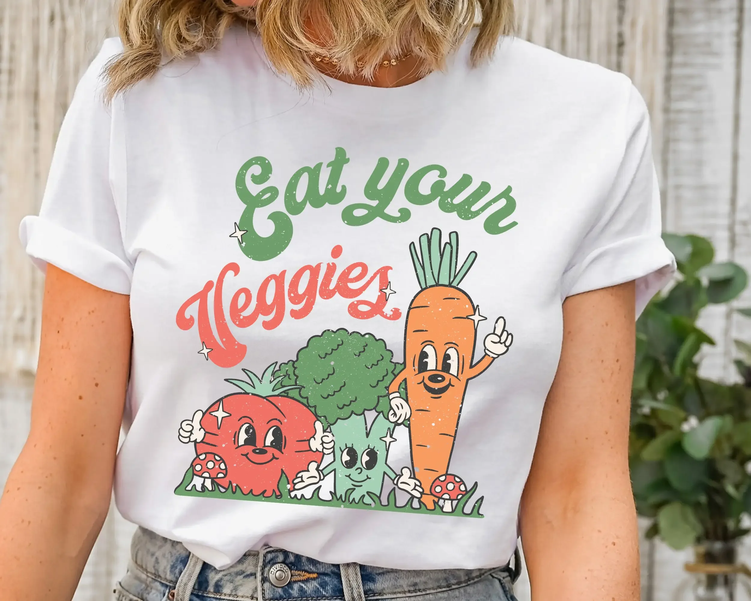T-shirt rétro « Eat Your Veggies » pour les amateurs de légumes, marché des agriculteurs végétaliens, ferme biologique