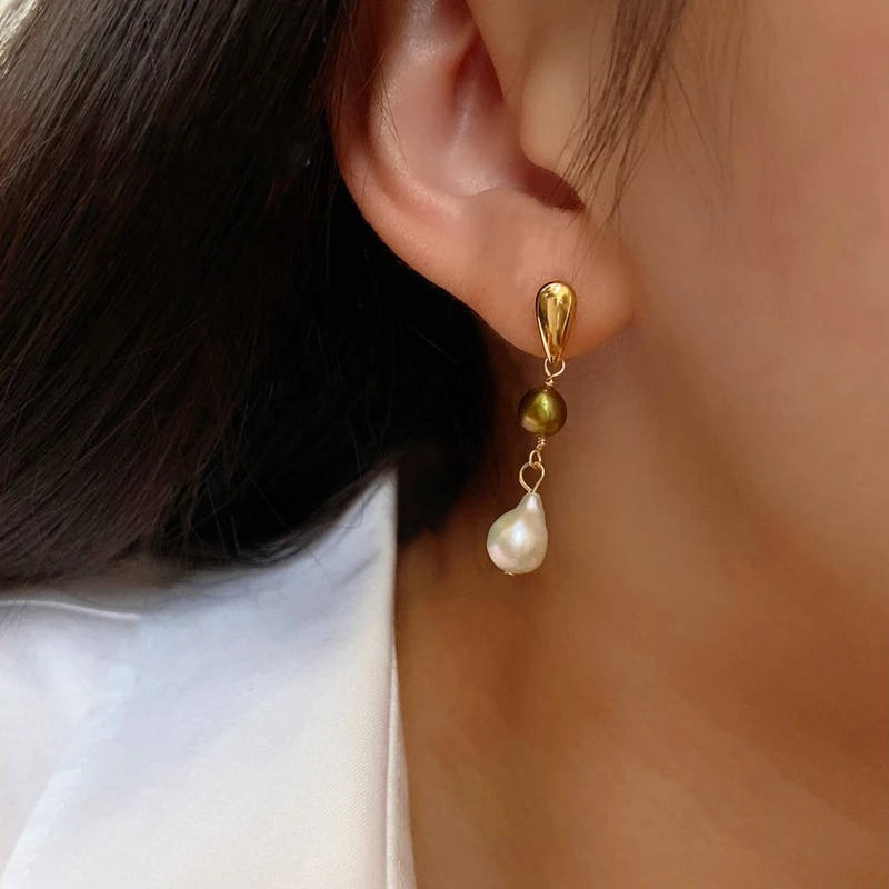 Natural Baroque Pearl Pendant Earrings for Women Long Tassel Retro Elegant Ear accessory