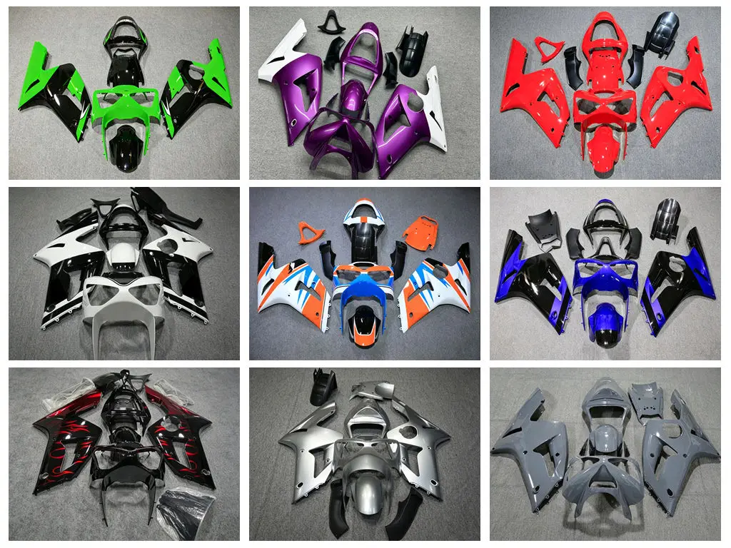 4 Gift new ABS fairing kit - suitable for Kawasaki ZX6R 636 models from 2003 to 2004. Vehicle accessory. Customizable.