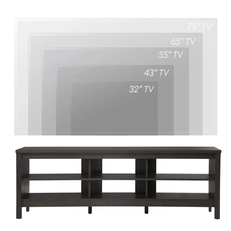 LED TV Stand for 75 inches Flat Screen, LED Wood Media Console Storage Cabinet Entertainment Center with 6 Open Shelves for