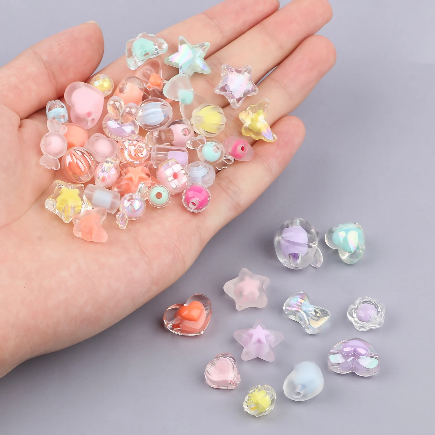 50pcs Fashion Acrylic Loose Spacer Beads Lovely Star Candy Heart Beads For Cute Baby Jewelry Making Diy Handmade Accessories