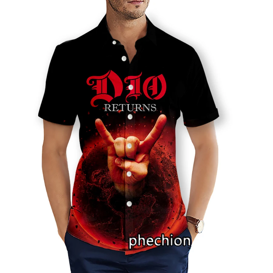 phechion Mens Short Sleeve Beach Shirts DIO Rock 3D Print Casual Shirts Fashion Streetwear Men Tops X298