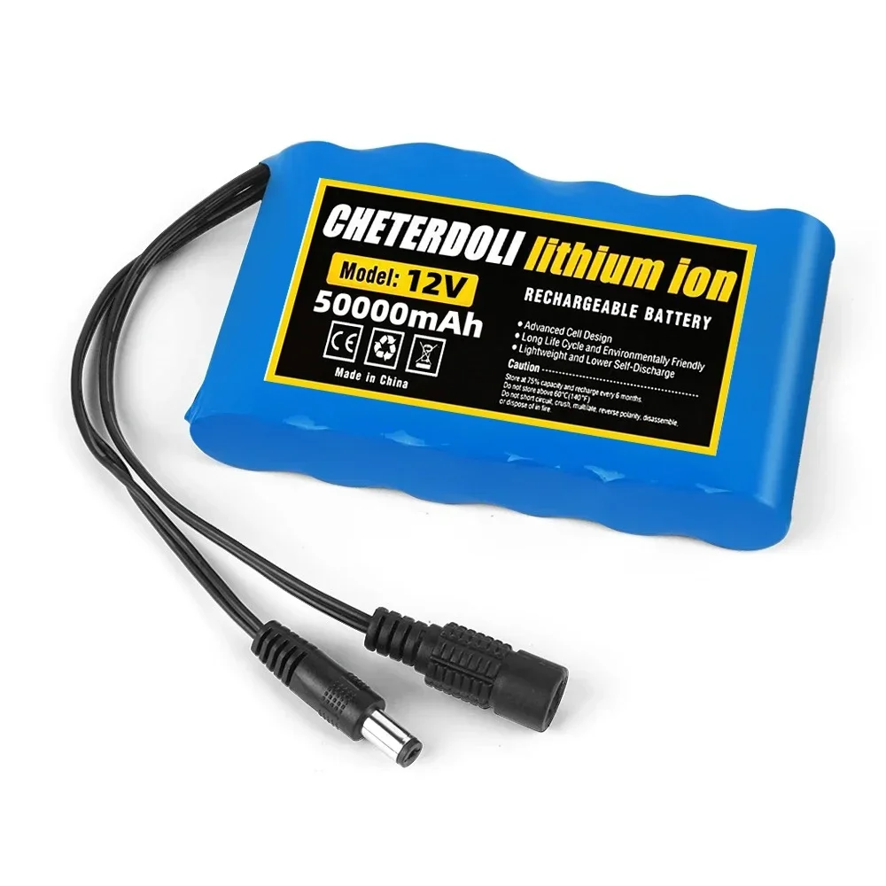 Aleaivy NEW Portable Super 12V 50000mAh Rechargeable Lithium Ion Battery Pack Capacity DC 12.6v 50Ah CCTV Cam Monitor + Charger