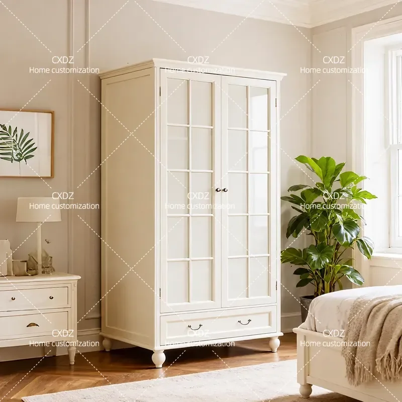 American Style Solid Wood Wardrobe for Bedroom 2 3 4 Doors White Large Closet Customizable Storage Cabinet Home Furniture